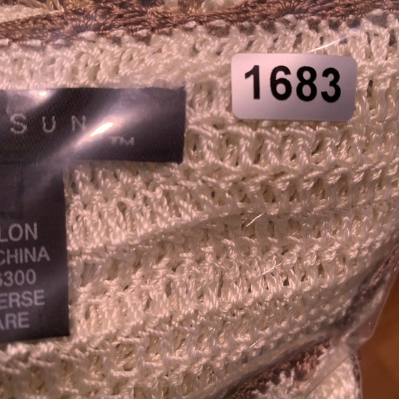 Womens Silk Blend Open Knit Crochet Sweater Top Sz M Boho Chevron Short Sleeve - Picture 12 of 12